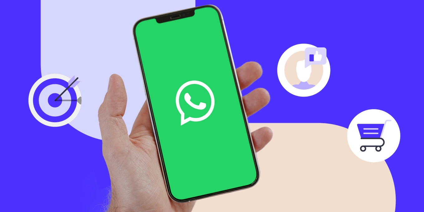 teléfono mostrando whatsapp e iconos de compras