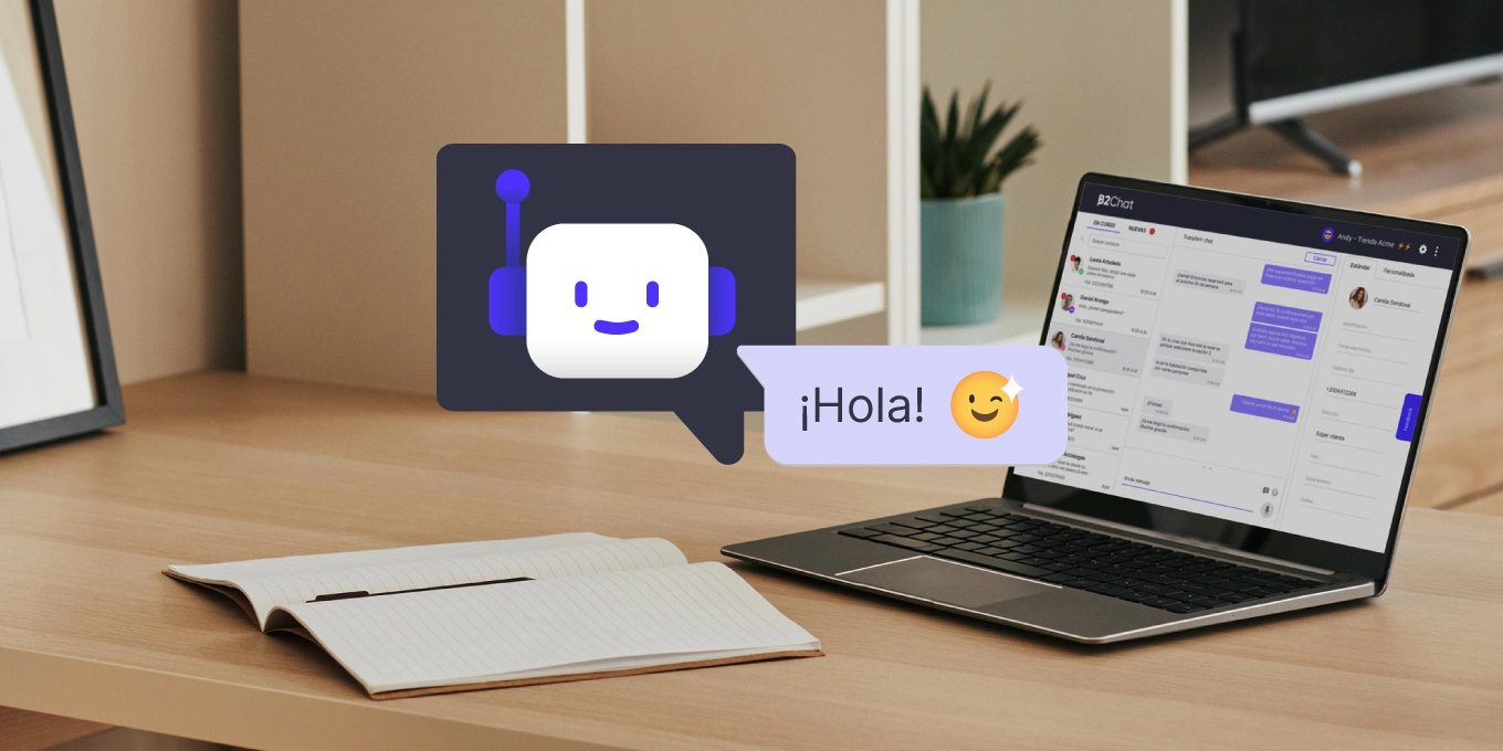 Laptop con respuestas automáticas en B2Chat