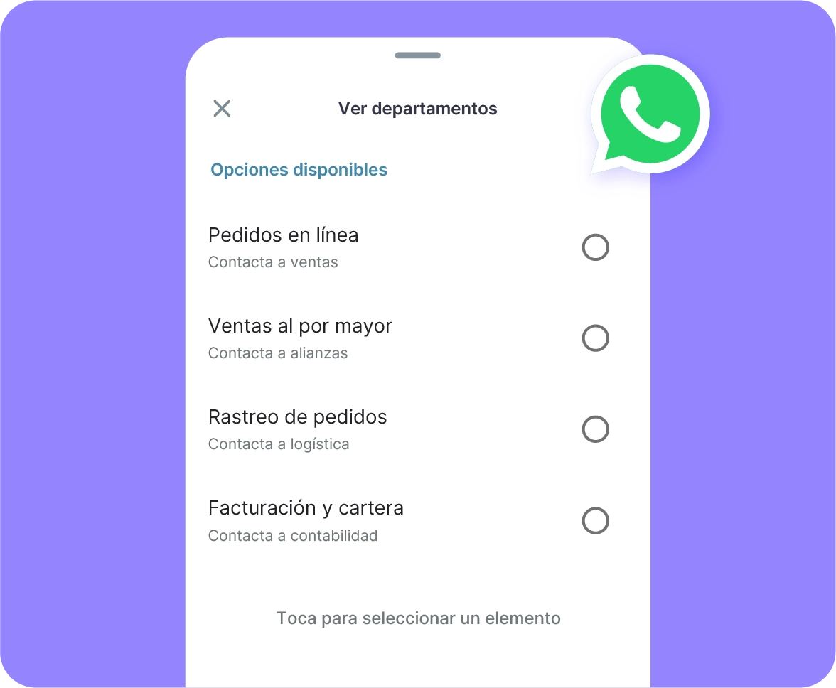 departamentos en whatsapp con b2chat