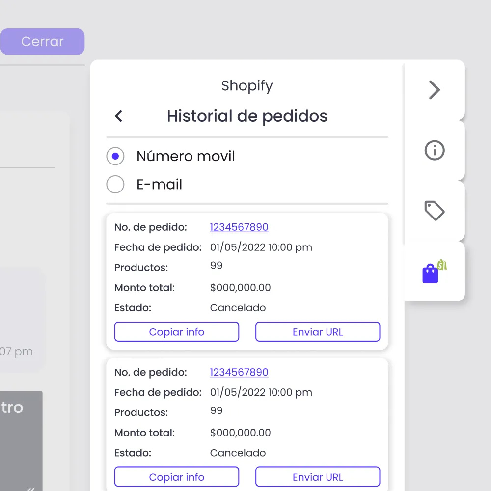 historial de pedidos con la integración de shopify y whatsapp