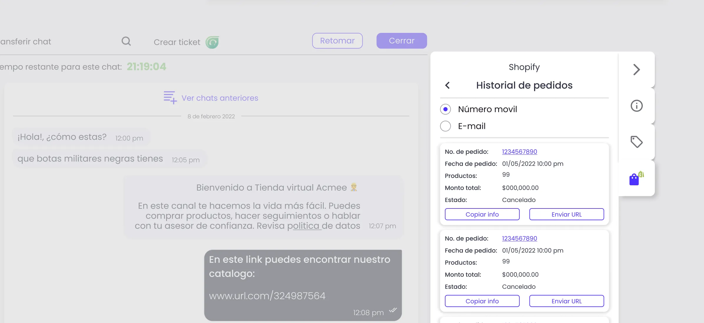 historial de pedidos con la integración de shopify y whatsapp