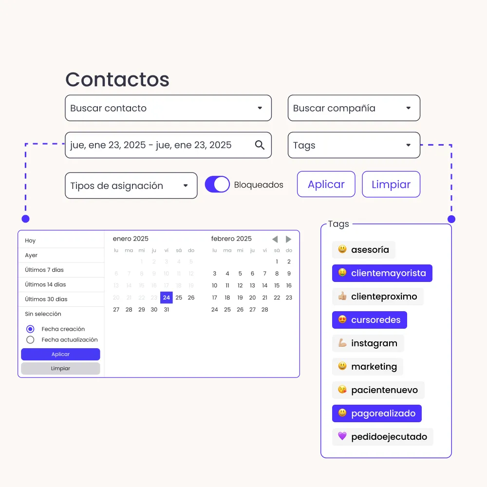 filtros del modulo de contactos de b2chat