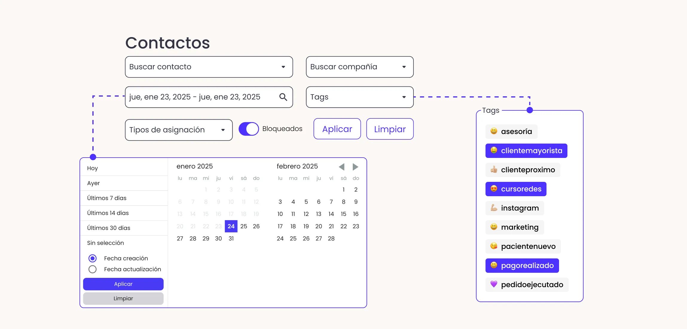 filtros del modulo de contactos de b2chat